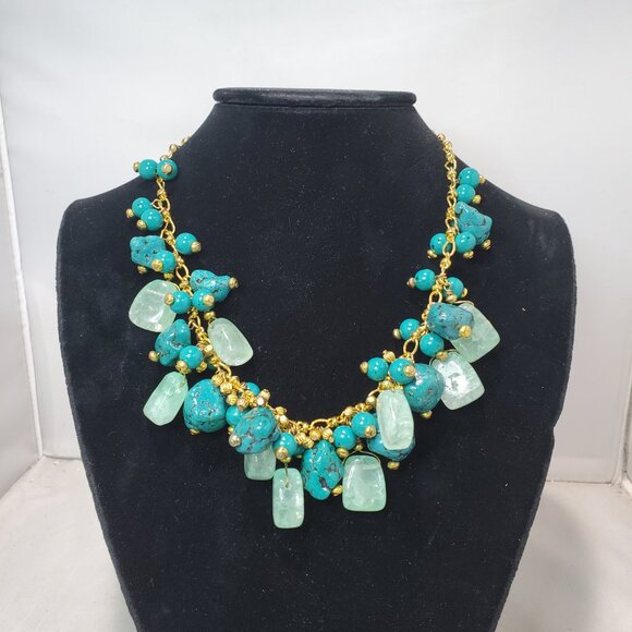 Banana Republic Multi Strand Clustered Turquoise Glass Stones W/ Beads Necklace - Picture 2 of 8